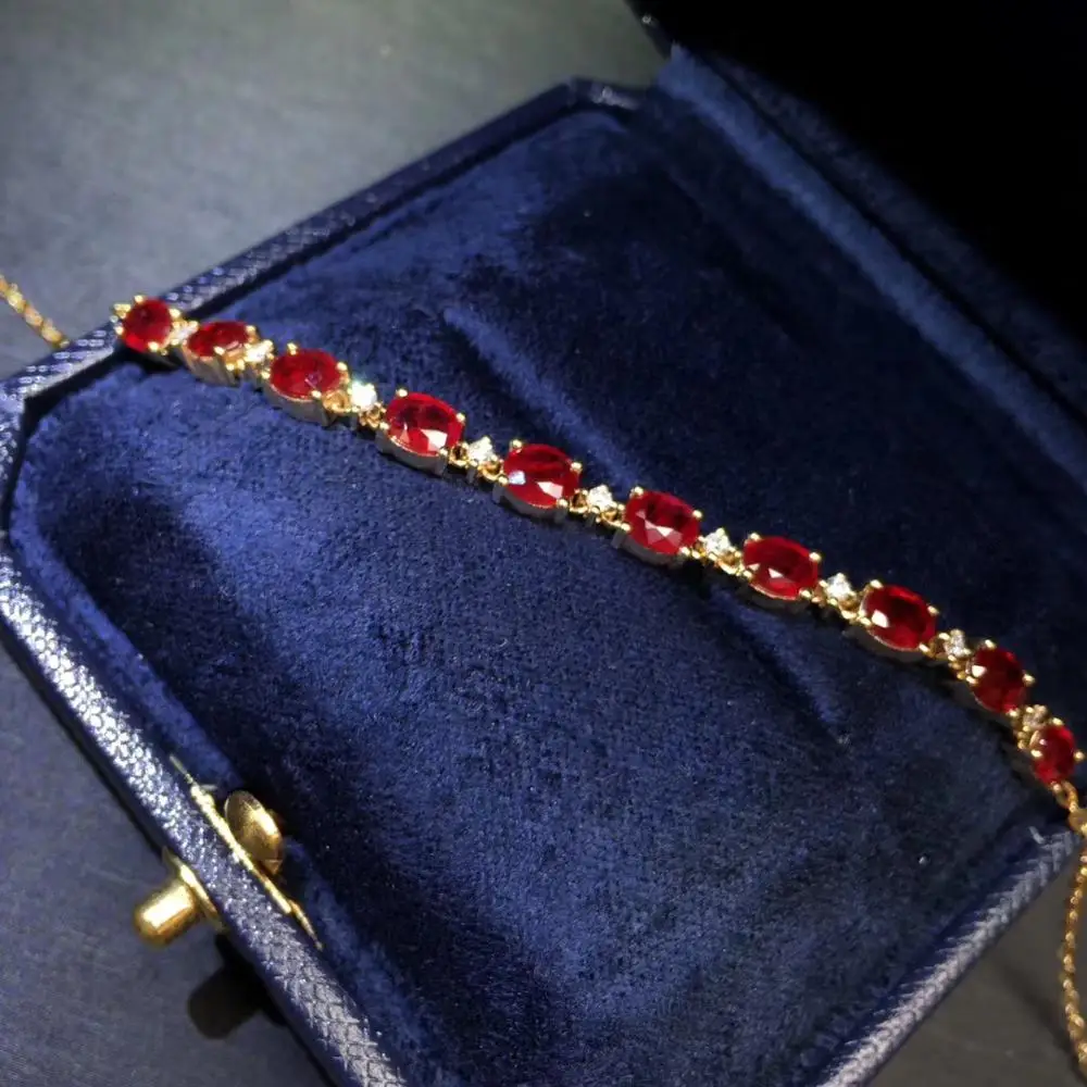 

Fine Jewelry Real 18K Yellow Gold AU750 G18K Natural Red Ruby Gemstones 4.22ct Love Jewellery Bracelets for women Fine Bracelet