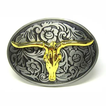 

Oval Oversize Texas Longhorn Bull Floral Pattern Western Rodeo Belt Buckle