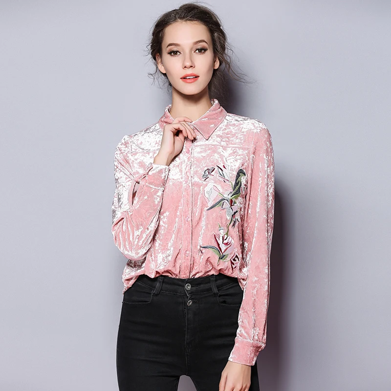 Solapa Rosa flor bordado blusa Mujer Tops Blusas De Mujer De Moda De Primavera De 2018 camisa De manga larga De terciopelo Ropa De Mujer K3266 Solapa Rosa flor bordado blusa Mujer Tops Blusas De Mujer De Moda De Primavera De 2018 camisa De manga larga De terciopelo Ropa De Mujer K3266