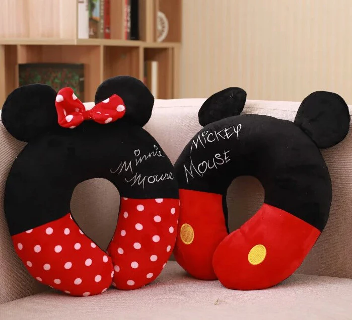 

Cute Soft Plush Cartoon Anime Character mickey/minnie Head Neck Pillow U Shape, creative portable confortable car traveling gift