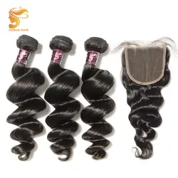 100% свободная волна 3 Связки с синтетическое закрытие шнурка волос малайзийские волосы Remy пряди человеческих волос для наращивания с
