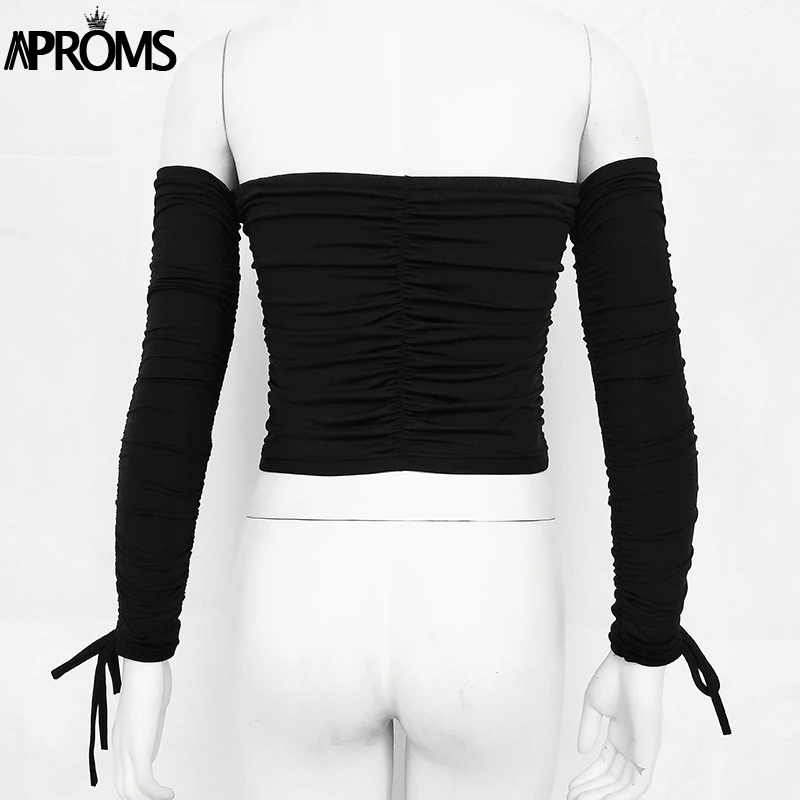 Aproms Coolest Off Shoulder Crop Tops Casual Ruched Pleated White T-shirt Women Short Sleeve Cropped Tshirt for Women Clothing