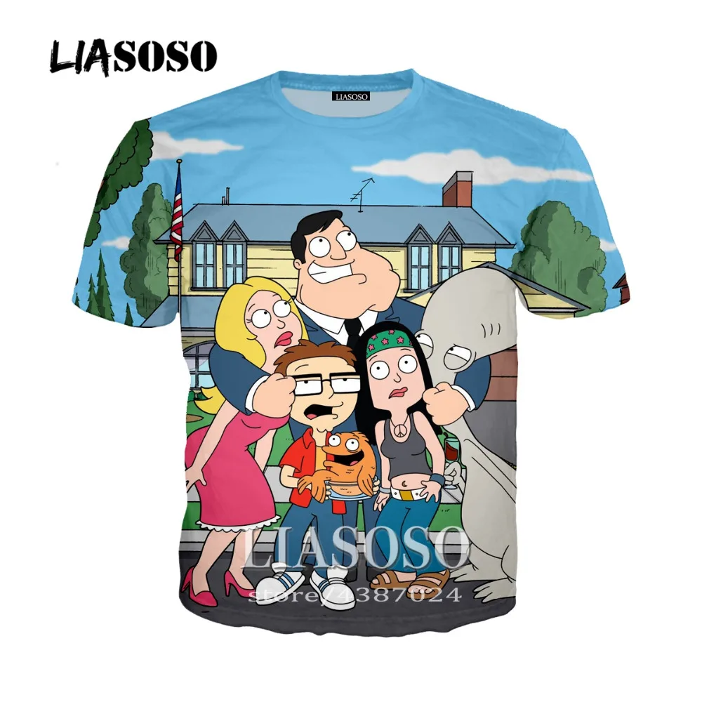 

LIASOSO Harajuku Style MenWomen Casual T-Shirt Pullover Tees Cartoon Anime American Dad 3D Print TShirt Tops Brand Clothing A112