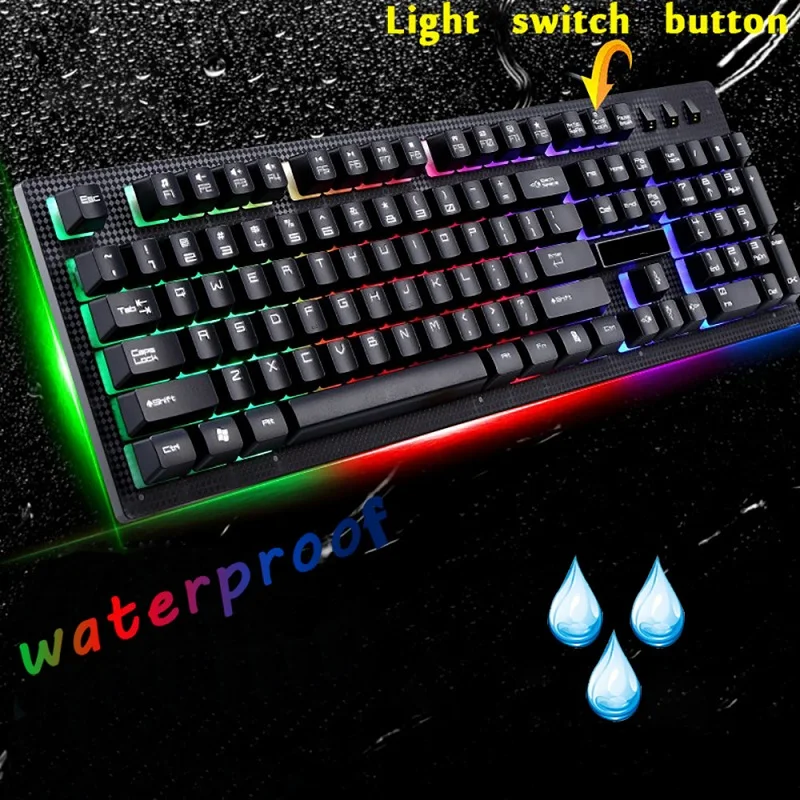 USB Проводная Механическая игровая клавиатура с RGB подсветкой водонепроницаемая
