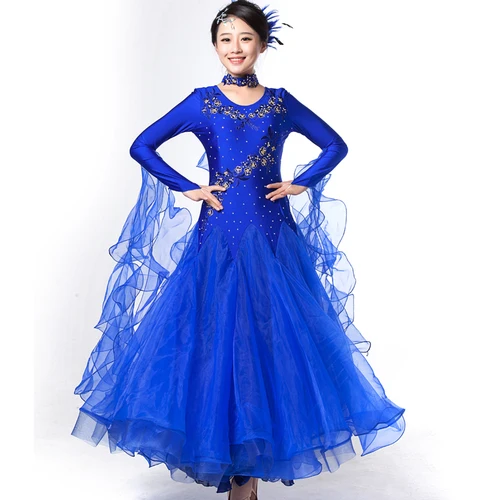 Взрослые стандартные Бальные платья для танцев, женское платье для фламенко/вальса, платья для международных бальных танцев, костюмы для выступлений - Цвет: Blue