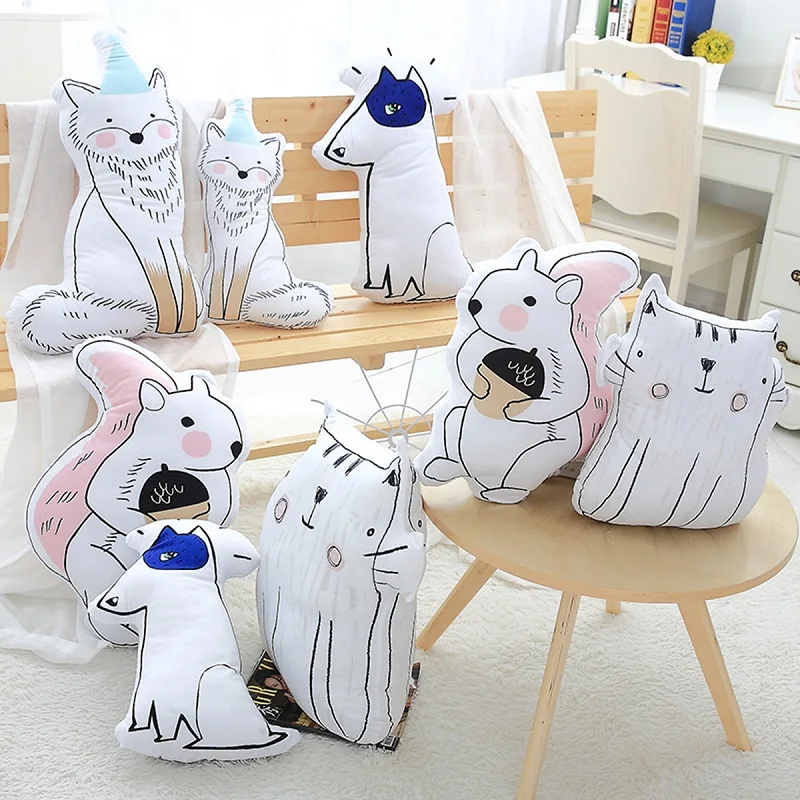 

Animals Cat Fox Squirrel Dog Plush Stuffed Cushion Baby Calm Sleep Dolls Nordic Style Pillow Kids Bed Room Sofa Decoration Toys
