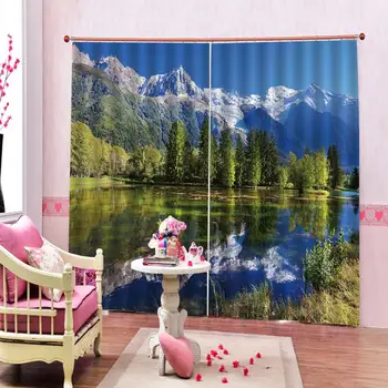 

landscape Curtain office Bedroom 3D Window Curtain Luxury living room decorate green curtians