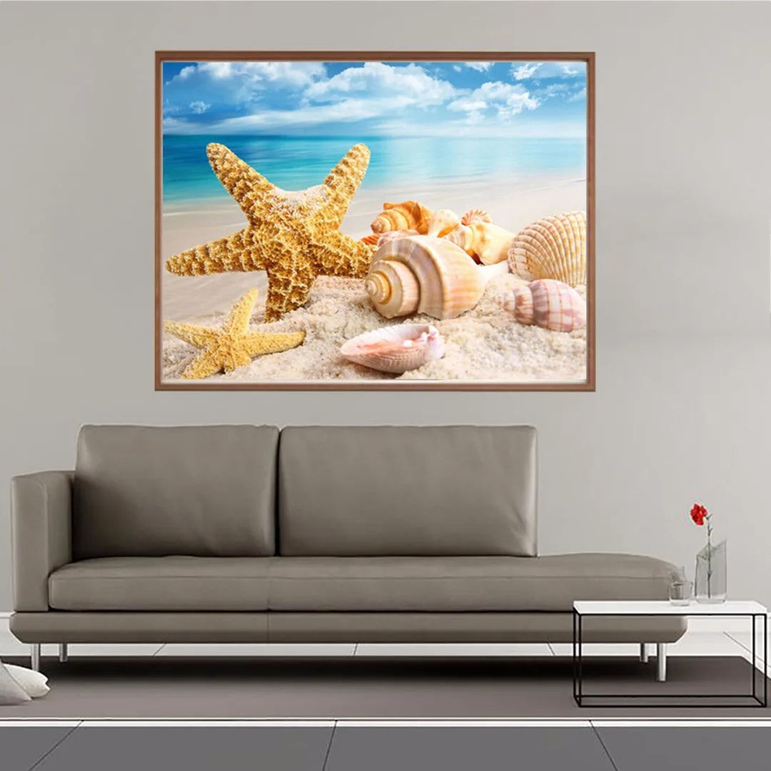 Newest DIY 5D Diamond Painting Beach Starfish Seashell Embroidery Delicate Glow In Dark Quartz Crystal Sphere Ball Blue Luminous