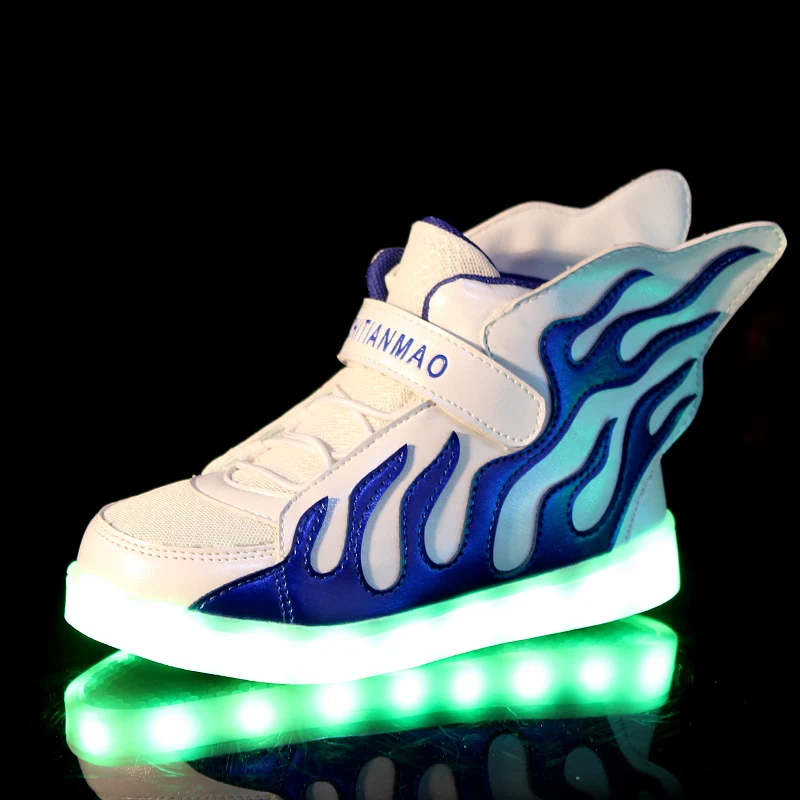 Обувь для мальчиков Обувь для девочек зарядки светодиодный свет Обувь Светящиеся Крылья спортивная обувь Демисезонный световой Спортивная обувь 11 Стиль уличная спортивная обувь - Цвет: Синий