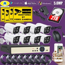 Золотой безопасности 8CH DVR Kit 5.0MP HD CCTV AHD Камера наблюдения 1080P HDMI видеокамера охранной системы Системы видеокабель 1 ТБ 2 ТБ