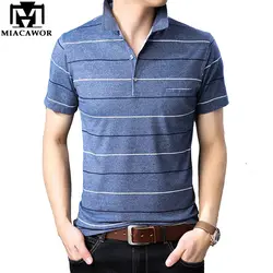 Miacawor высококачественные хлопковые рубашки поло мужская полосатая рубашка летние поло с коротким рукавом Para Hombre Повседневная Homme T734