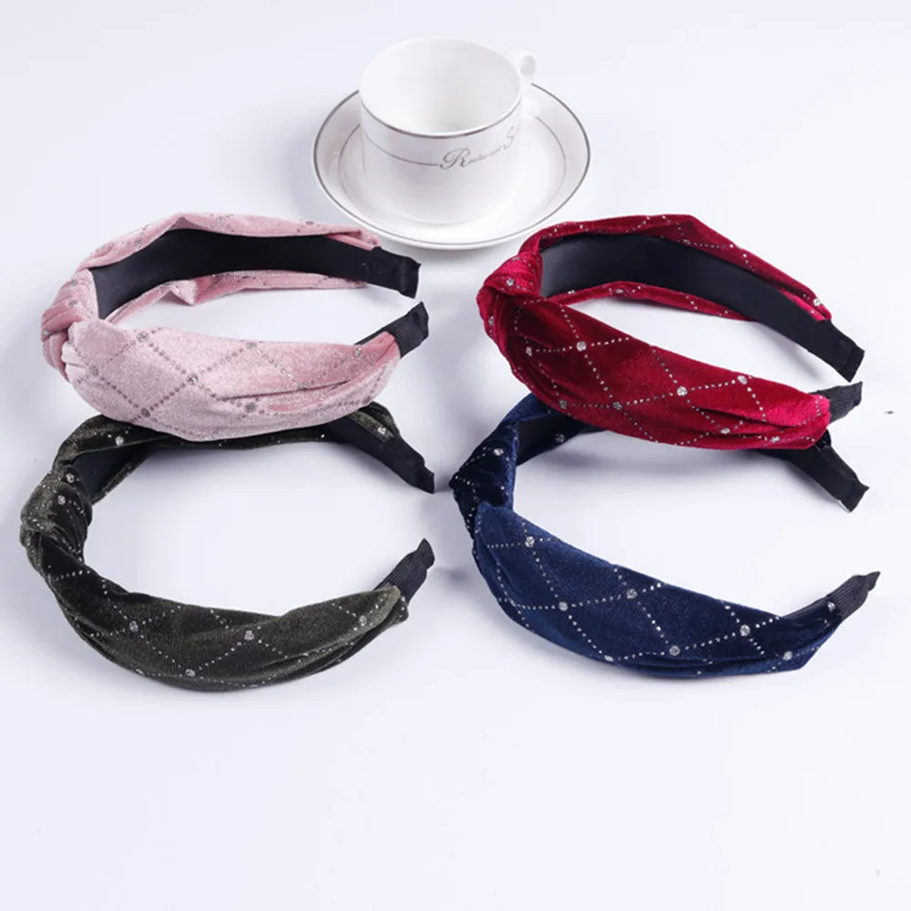 

Women Retro Elastic force Hair hoop Gold velvel Headbands Solid color tie Girl Hair Accessories