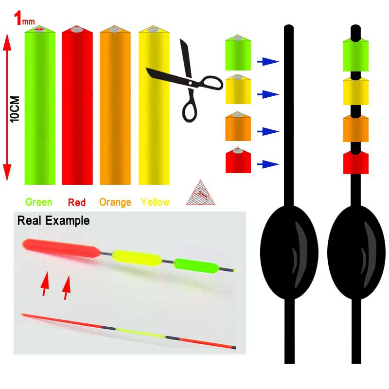 

Bimoo 4PCS for 1mm Fishing Float Tip Signal Maganify Bright Color Triangle Tube 1mm Inner Diameter