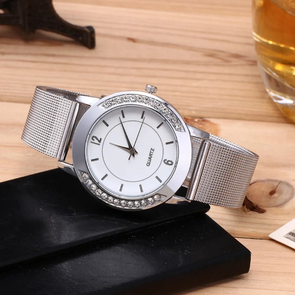 

Fashion Casual Women Watch Crystal Silver Stainless Steel Dress Simple Ladies Clock Analog Quartz Wrist Watches montre homme