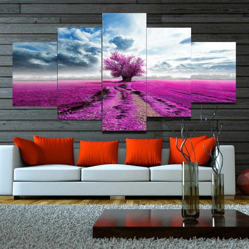 

5 Panel Canvas Wall Art Purple Tree Canvas Painting Large Wall Pictures for Living Room Home Decor Wall Paintings HY146