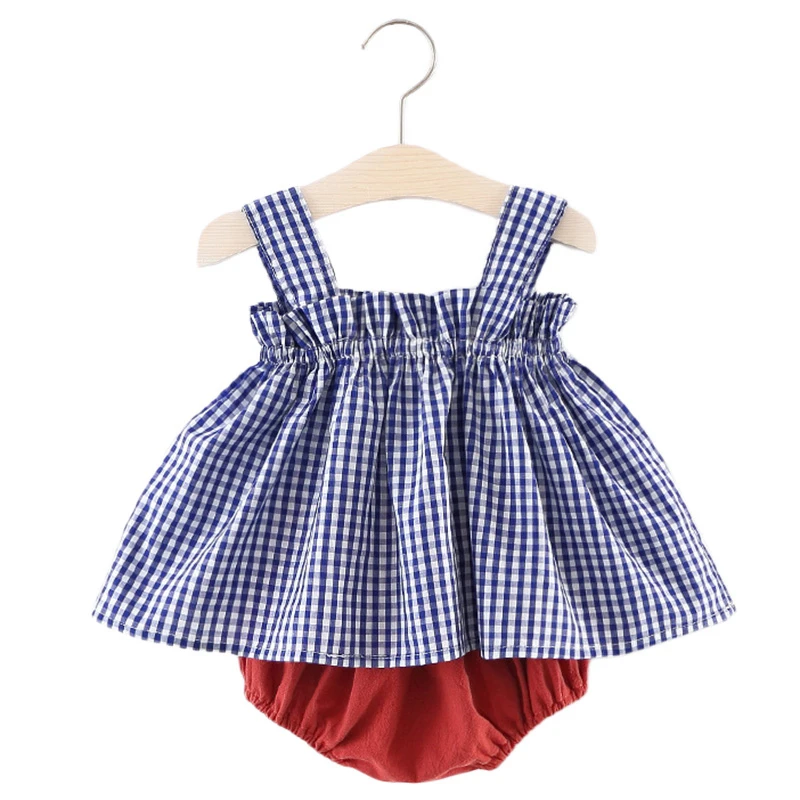 Baby Girls Clothing Sets Plaid Dress PP Pants 2 Pcs Sets Newborn Baby Summer Clothing Sleeveless 2019 New Arrival 3-48M CS60