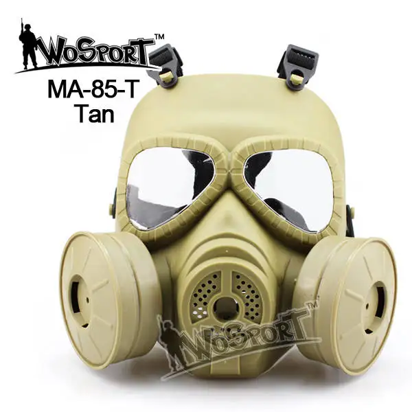 WoSporT Военная Тактическая Маска на все лицо CS Wargame страйкбольный шлем оборудование два вентилятора безопасности газовые коробки аксессуары косплей маски - Цвет: MA-85-Tan