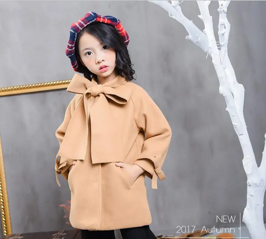 

New Baby Girls Boutique Worsted Big Bow Coat, Princess Kids Fashion Elegant Outwear Wholesale 200 pcs/lot