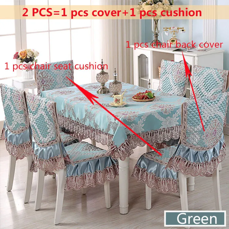 Luxury Europe Table Cloth Satin Printed Lace Chair Cover Cushion Set Hotel Wedding Decorat Banquet Home Dinning Tablecloth Set - Цвет: Green 2pcs