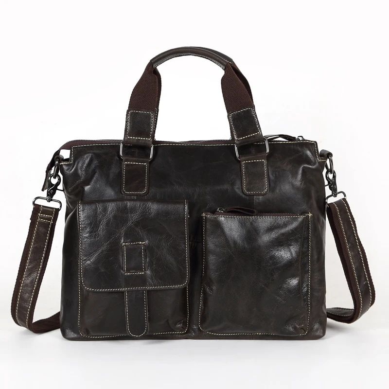 

Nesitu Vintage Genuine Leather Cowhide Natural Skin Men Messenger Bags 14'' Laptop Briefcase Portfolio #M260