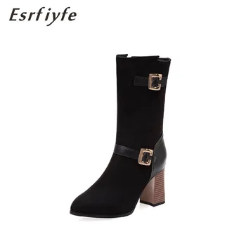 

ESRFIYFE 2019 Large Size 32-50 Women Shoes New Autumn Winter Fashion Woman Boots High Heels Women Mid Calf Boots Warm Shoes