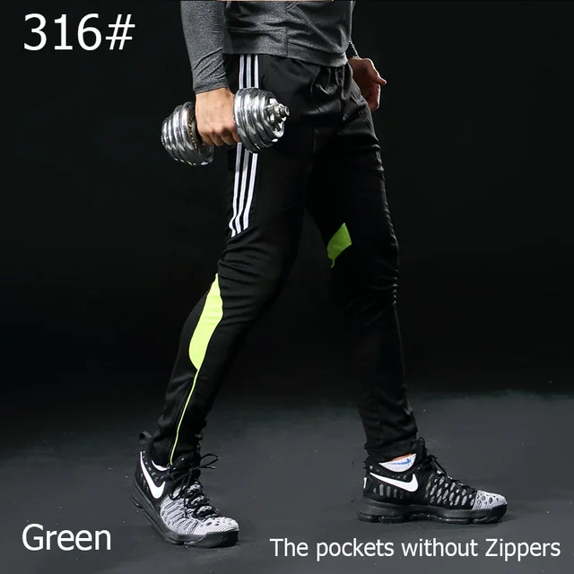 Зимние штаны для футбола, тонкие трикотажные спортивные штаны для бега, профессиональные футбольные тренировочные штаны для бега, спортивные брюки, штаны для ног - Цвет: 316 black green