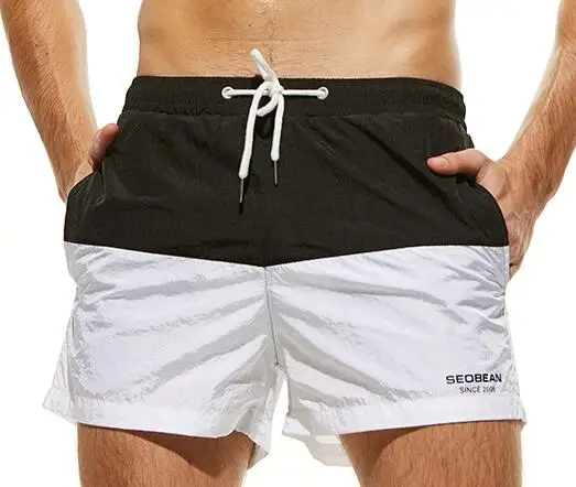 Новое поступление Для Мужчин's Пляжные шорты Для мужчин s Плавание Мужские Шорты для купания шорты пляжные шорты Boardshort купальник для серфинга короткие De Bain Homme - Цвет: Black White