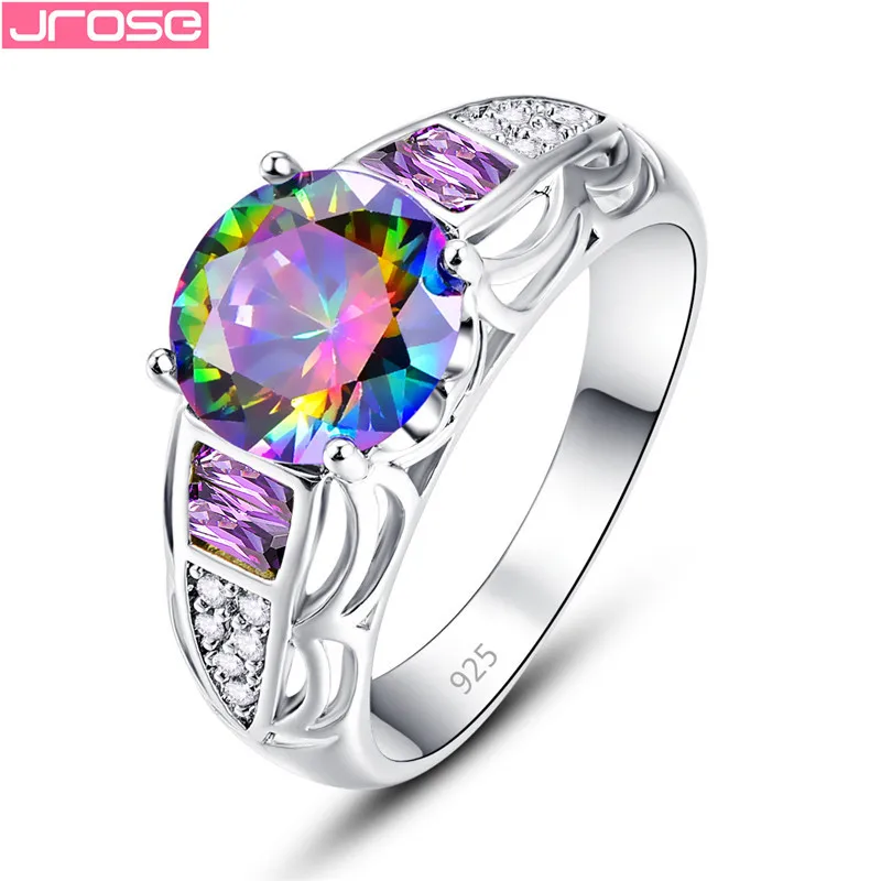 

JROSE Silver Color Exquisite Bijoux Engagement Rings for Women Lovers' Gift Wedding Jewelry Round Cubic Zirconia Charms Ring