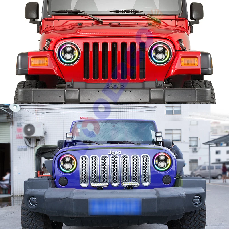 For Lada 4x4 urban Niva 7inch Headlamp Full Function RGB Halo Angel Eyes LED Headlight for Jeep JK LJ Accessories