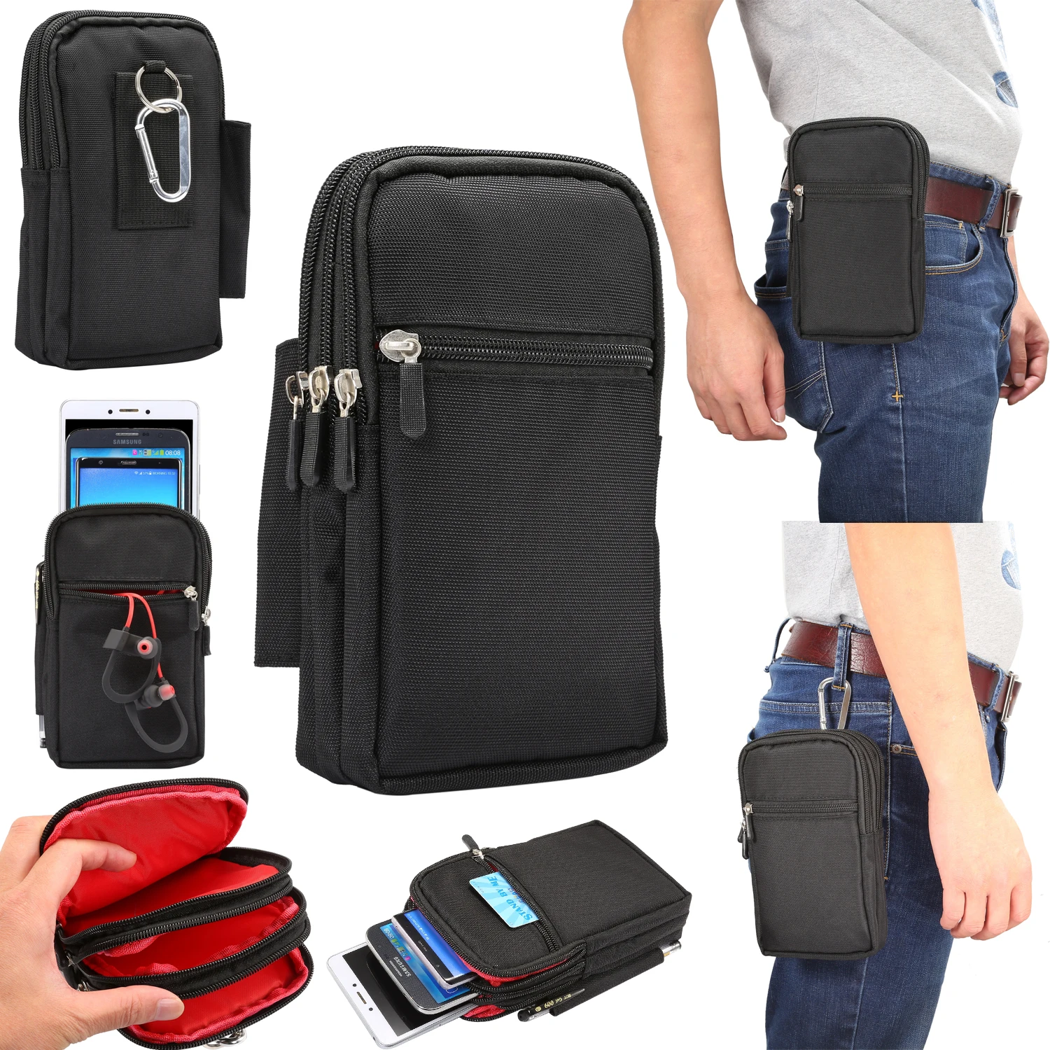 

7.0" 4 Layers Man Waist Pack Running Sport Nylon Belt Waist Bag Mobile Phone Wallet Purse Pouch Holder for Huawei for XiaoMi All