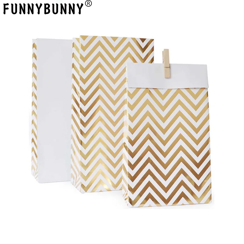 

FUNNYBUNNY Disposable Tableware Sets Paper Party Plates wedding decoration party supplies Metallic Gold Striped Birthday Parties