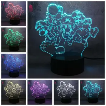 

Amroe Cartoon Cute Game Running Super Mario Action figure 3D LED Lamp RGB 7 colorful change child room Decor Touch Night Light