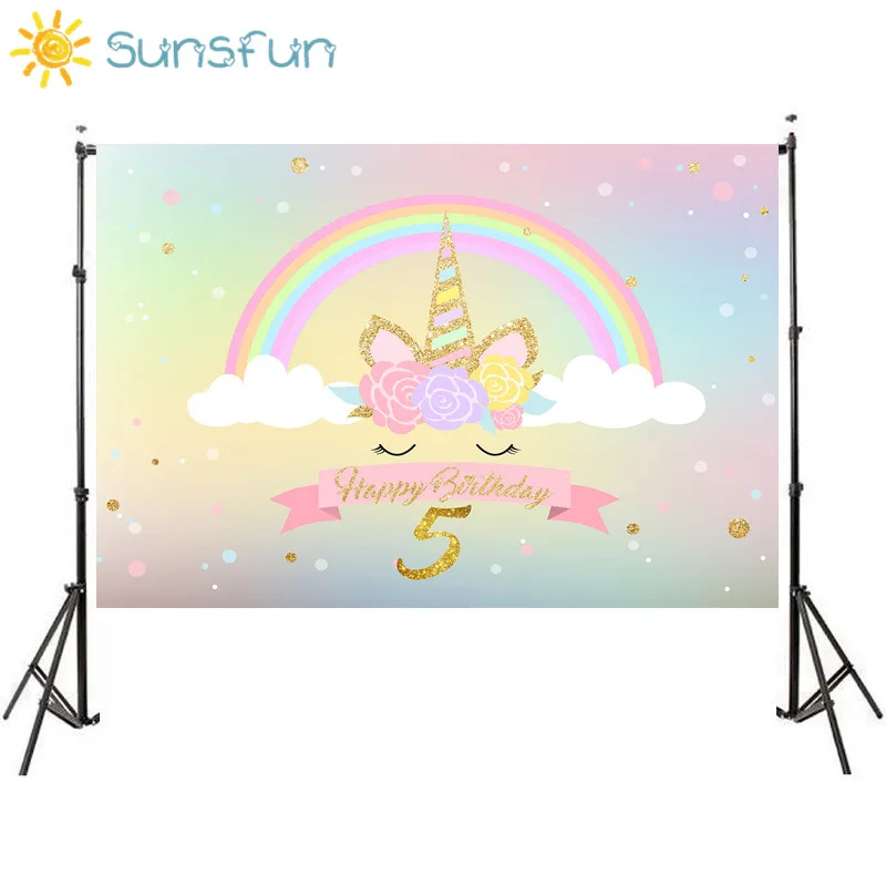 Sunsfun 7x5ft Радуга Единорог день рождения золотой ребенок вечерние фон новорожденный дизайн фантастический реквизит фотосессия comunion