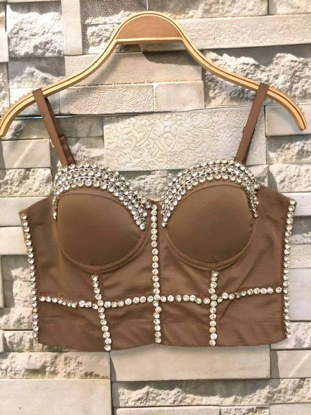 

2019 New Summer Fashion Dance Bead Bustier Pearls Diamond Push Up Night Club Bralette Women's Bra Cropped Top Vest Plus Size