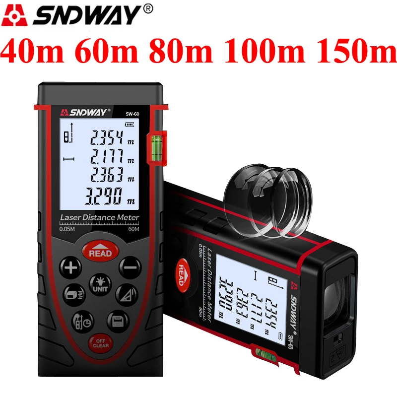 

SNDWAY 40m 60m 80m 150m Handheld Range Finder Laser Distance Meter Laser Tape Measure Distance Tool Rangefinder LCD Display