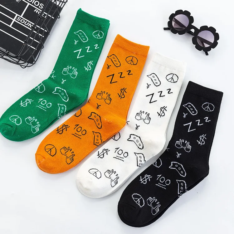 Хлопковые носки для отдыха для женщин; носки с персонажами из мультфильмов; носки в стиле Ins; Цвет зеленый, оранжевый; носки для девочек; Q1475