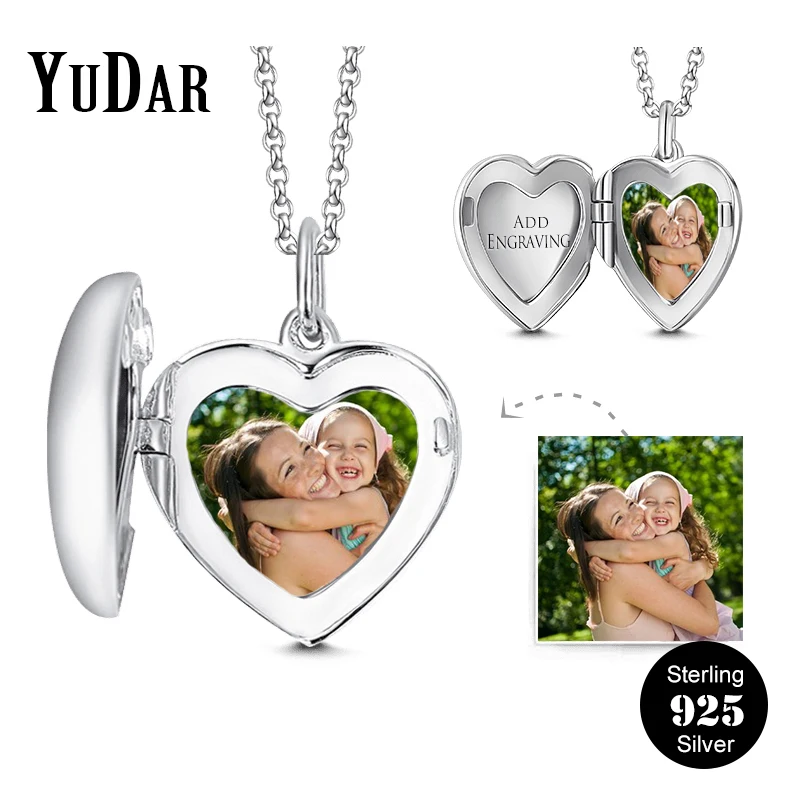 

Heart Locket Photo Pendant Necklace 925 Sterling Silver Personalized Engravable Name Necklaces Gifts for Family Girls YDS-1090