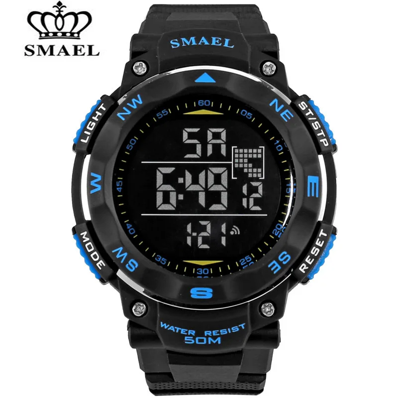 

SMAEL S-Shock Men Sports Watches Fashion LED Digital Watch Outdoor 50M Waterproof Run Rubber Army Military Wristwatches