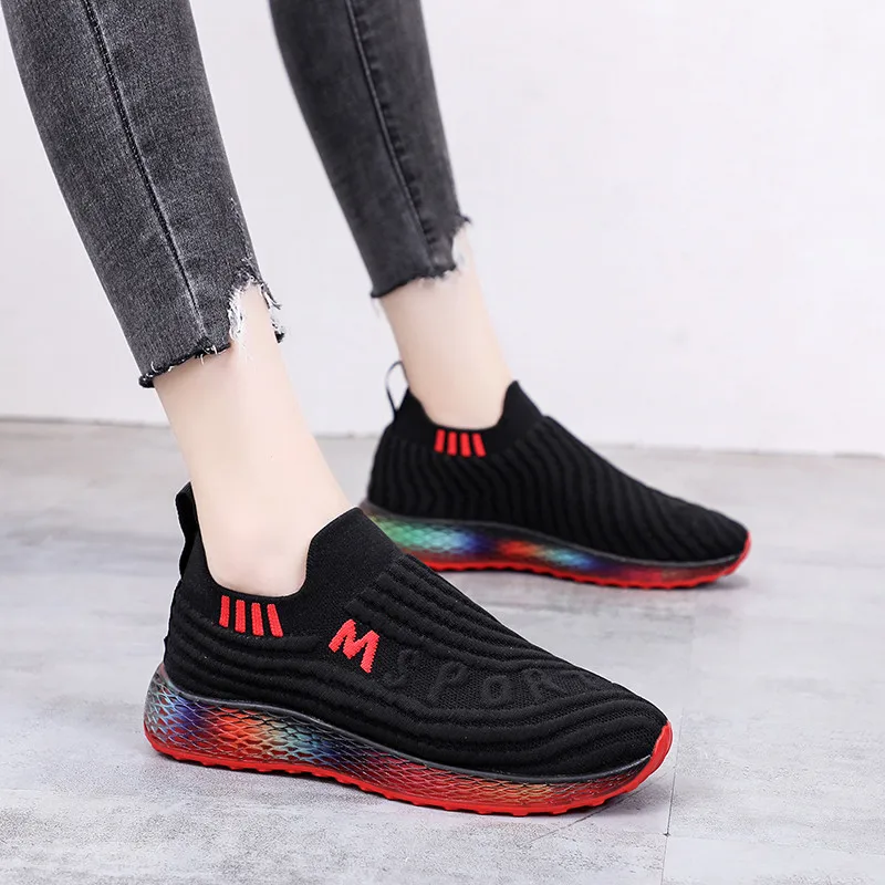 

Breathable mesh flats sneakers women 2019 spring autumn shoes women fashion color soles women shoes off white platform sneakers