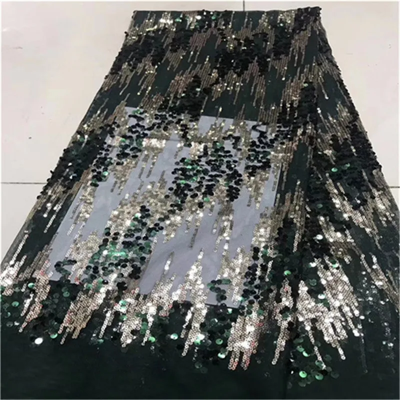 

2019 New French Nigerian sequins net lace,African tulle mesh Sequence lace fabric high quality for wedding dress 5yards/lot