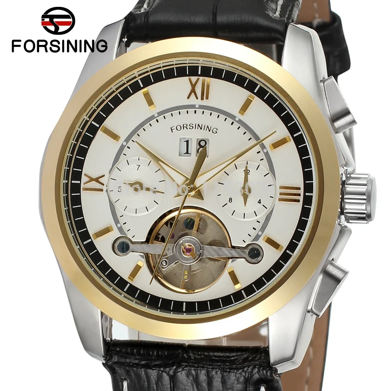 FSG319M3S2 Forsining последние автоматические деловые часы для мужчин с фазой Луны коричневый ремешок из натуральной кожи Подарочная коробка