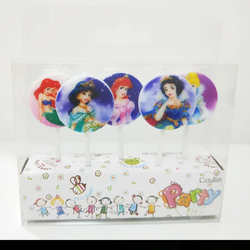 

5pcs Pretty Jasmin princess Snow white Princess Ariel theme cake kids girls boys Happy Birthday Party Candle decoration DIY