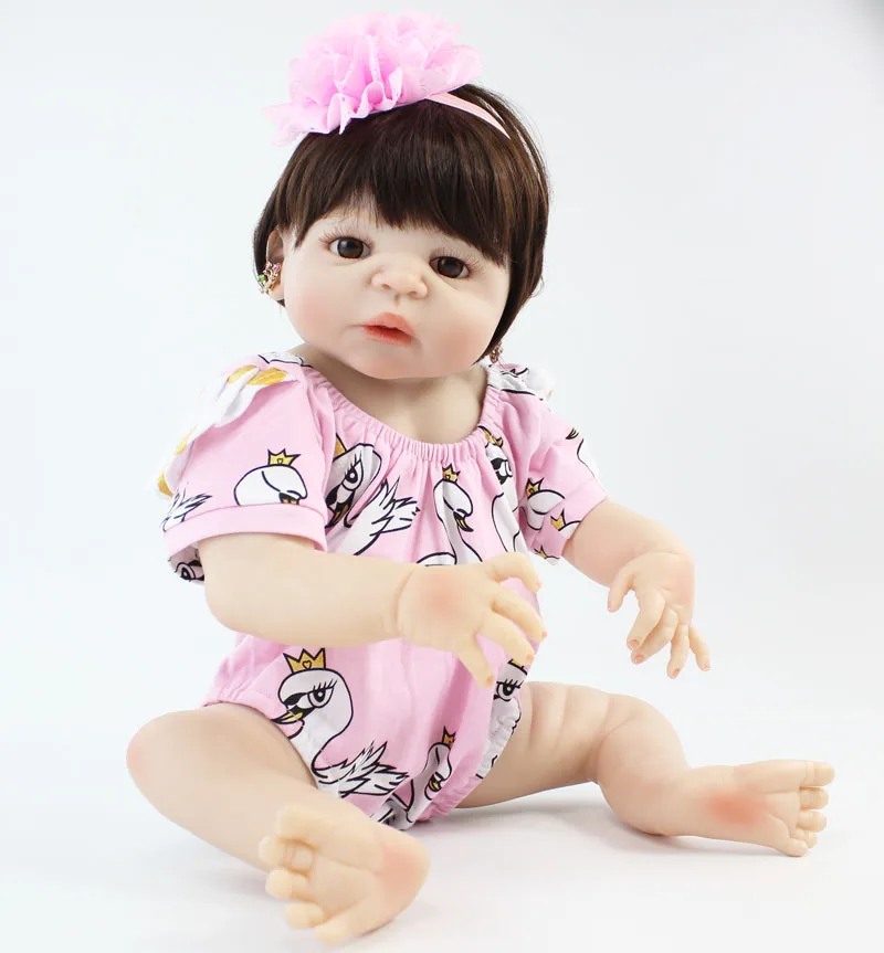 

55cm Full Silicone Body Reborn Baby Doll Toy like Real 22'' Soft Vinyl Newborn Princess Babies Girl Bonecas Bebe Alive Bathe Toy