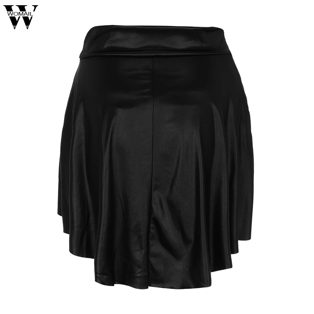 Womail юбка, шорты, модная женская однотонная черная Асимметричная Повседневная мини-юбка из искусственной кожи с рюшами, Асимметричные шорты, юбки J25