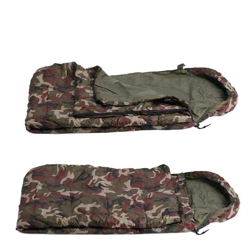 

200*60cm Sleeping Bag Envelope Style Sleep Bag Camouflage Mat Cushion Hat Outdoor Leisure Camping Break Sleeping Bags