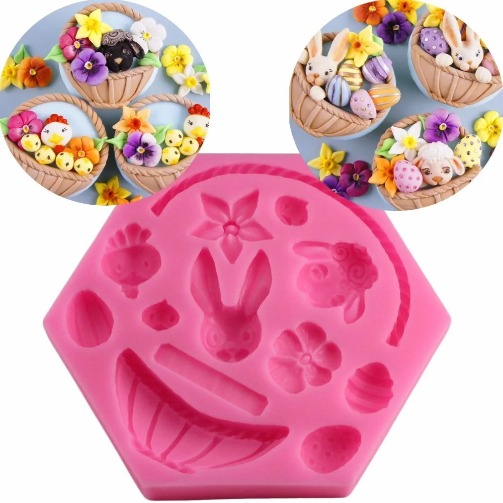 DIY Easter Basket Bunny Cake Silicone Molds Cupcake Decorating Fondant