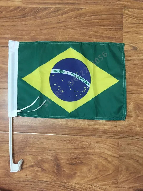 

Free shipping 30x45cm Brazil car window flag polyester car flags high quality 100D with Flagpole