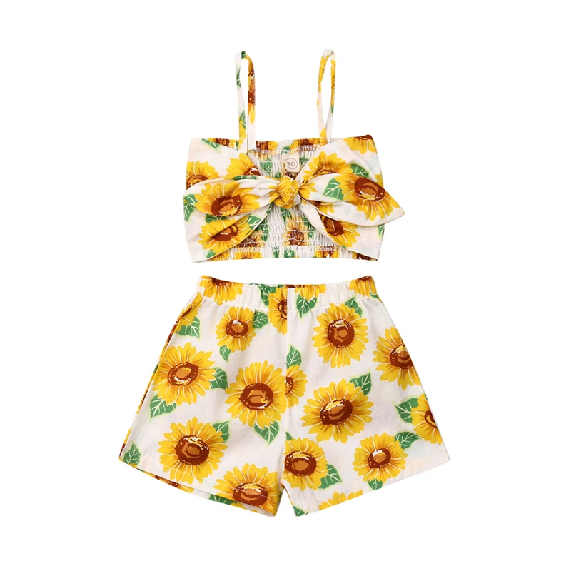 

Toddler Kids Baby Girl Clothing Set Summer Bow Sleeveless Tops T-shirt Floral Shorts Outfit Baby Summer Clothes Toddler Costume