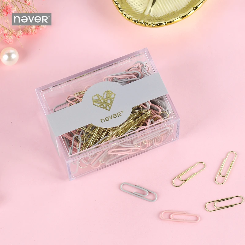Never Pink Series Paper Clips Gold Grey Pink Cute Color Metal Clip Office Accessories Business Gift Stationery School Supplies