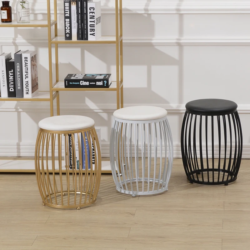 

15%Nordic dressing stool home creative nail stool wrought iron golden dining chair net red round shoe bench Living room stool